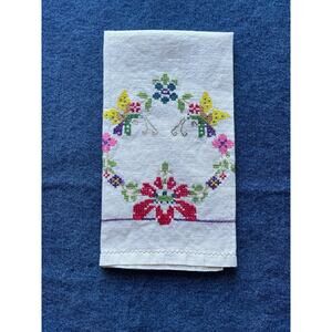 Vintage Petite Point Floral Tea Towel